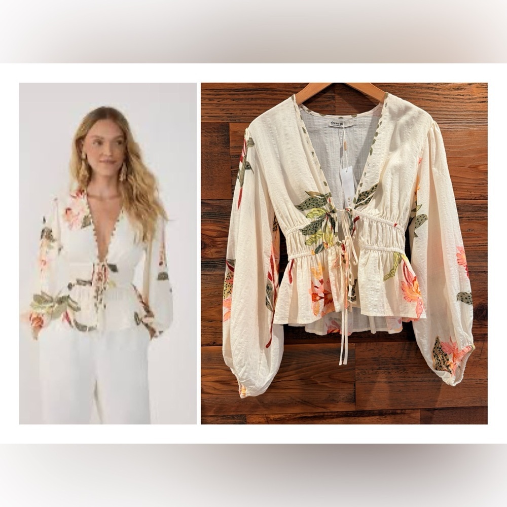 DRESS TO Floral TieFront V-Neck Top, Blouse NWT